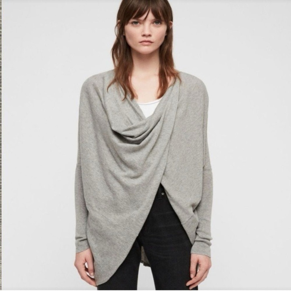 Allsaints Womens Itat Twist Front Shrug Sweater Cardigan Lightweight Lagenlook S